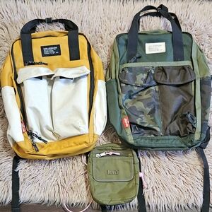 Levi's Yellow, White and Olive Canvas Backpack Duo with Small Olive Pouch